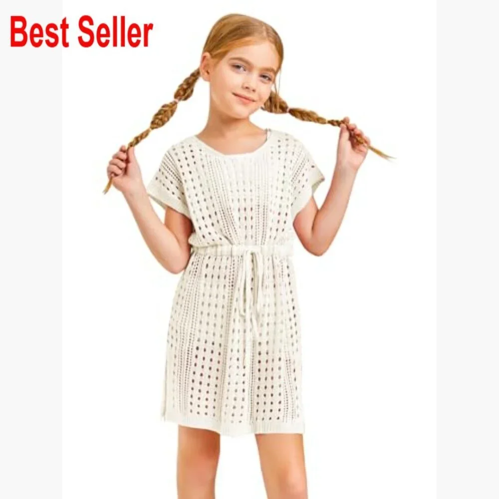Crochet Swim Cover Up Dress 100% Acrylic V Neck Hollow Out Knitted